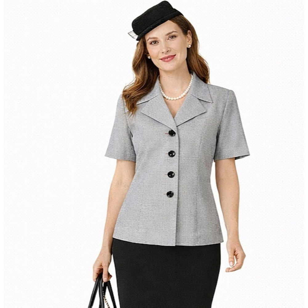 Vtg 90s KASPER ASL Size 4 Houndstooth Short Sleeve Blazer‎ Retro Business Office